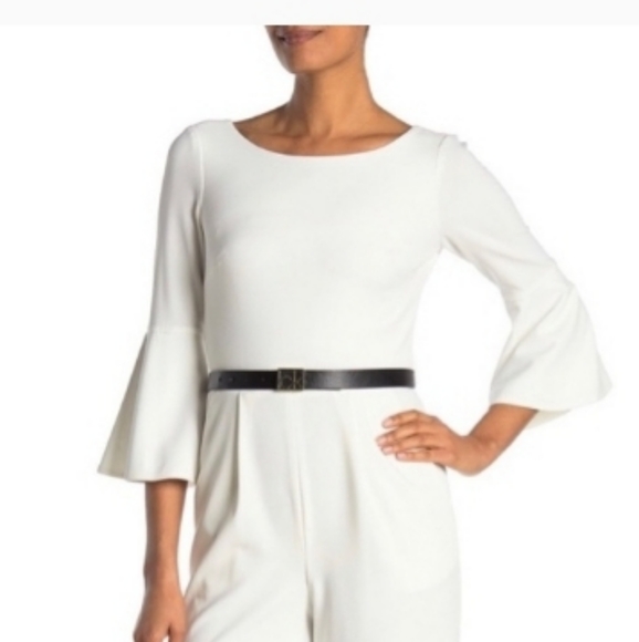 Calvin Klein Pants - Calvin Klein white  jumpsuit with black belt